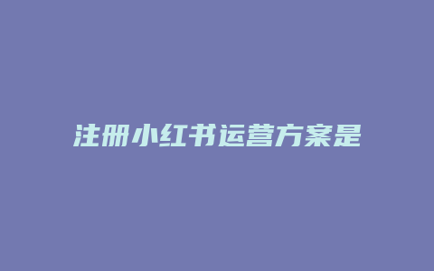 注册小红书运营方案是什么