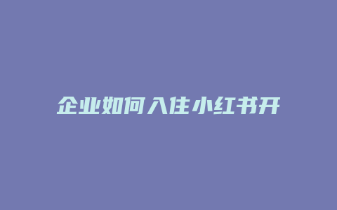 企业如何入住小红书开店