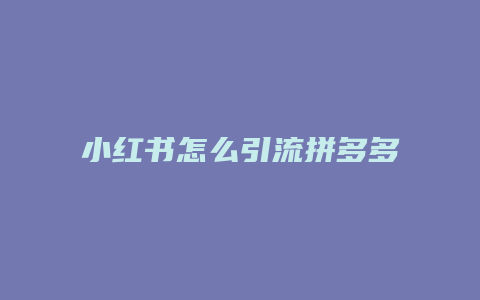 小红书怎么引流拼多多商家